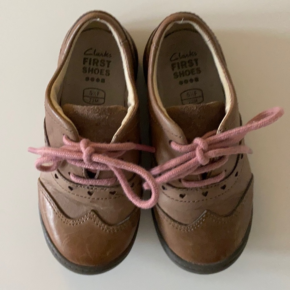Clarks First Shoes brown leather brogue shoes
